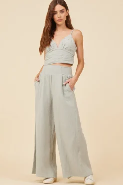 Clearance Washed Sage Gauze Eyelet Embroidered Cropped Tank All Tops|Tanks