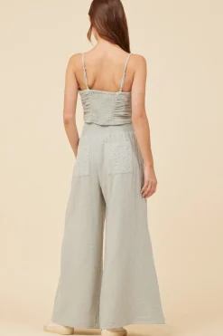 Clearance Washed Sage Gauze Eyelet Embroidered Cropped Tank All Tops|Tanks