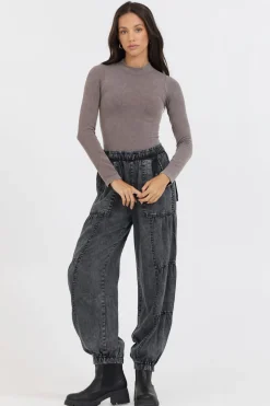 Store Washed Taupe Seamless Mock Neck Top All Tops