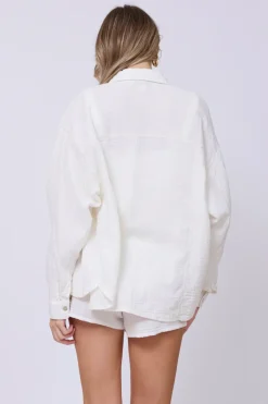 Sale Washed White Gauze Button Up All Tops