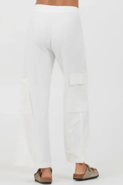 Fashion White Cord Terry Cargo Pants All Bottoms