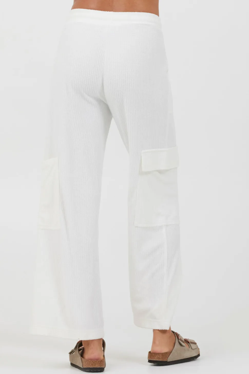 Fashion White Cord Terry Cargo Pants All Bottoms