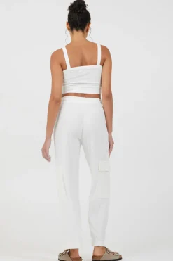Fashion White Cord Terry Cargo Pants All Bottoms