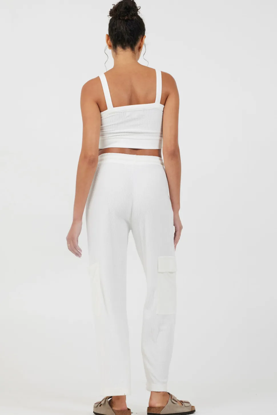 Fashion White Cord Terry Cargo Pants All Bottoms