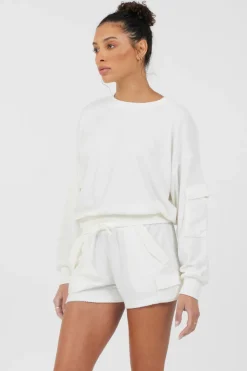Outlet White Cord Terry Crewneck All Tops|Hoodies