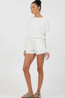 Outlet White Cord Terry Crewneck All Tops|Hoodies