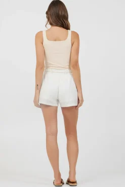 Fashion White Cotton High Waist Cord Shorts All Bottoms|Shorts