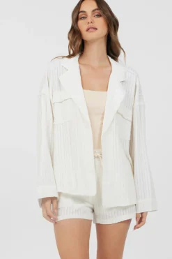 Discount White Cotton Relaxed Blazer Outerwear