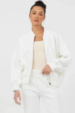 Cheap White Essential Fleece Zip Up Bomber All Tops