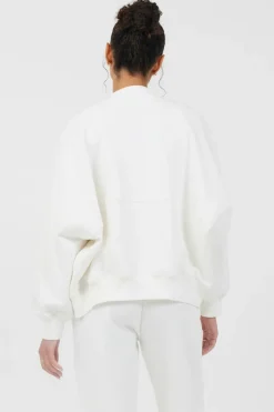Cheap White Essential Fleece Zip Up Bomber All Tops