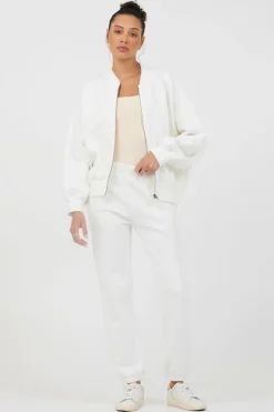 Cheap White Essential Fleece Zip Up Bomber All Tops