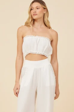New White Gauze Smocked Tube Top All Tops