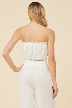 New White Gauze Smocked Tube Top All Tops