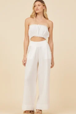 New White Gauze Smocked Tube Top All Tops