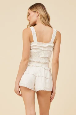 Hot White Lacey Trim Layered Tank All Tops|Tanks