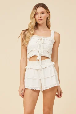 Hot White Lacey Trim Layered Tank All Tops|Tanks