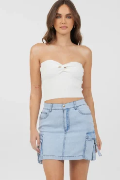 Cheap White Rib Knit Twist Front Tube Top All Tops
