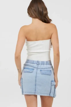 Cheap White Rib Knit Twist Front Tube Top All Tops