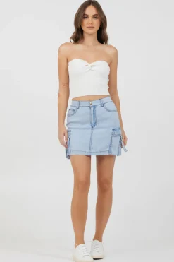 Cheap White Rib Knit Twist Front Tube Top All Tops