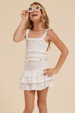 Cheap White Ruffle Detail Smocked Top Kids Kids Tops