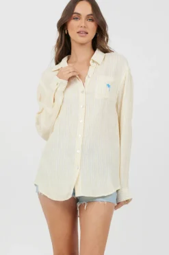 Best Sale Yellow Stripe Beach Shirting All Tops