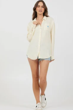 Best Sale Yellow Stripe Beach Shirting All Tops